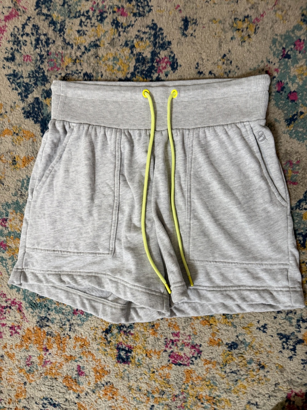 Lou & Grey Heather Gray Ribbed Lounge Shorts with Neon Yellow Drawcord